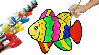 dessiner poisson | رسم سمكة , صباغة مائية, تعليم الرسم للأطفال والمبتدئين خطوة بخطوة