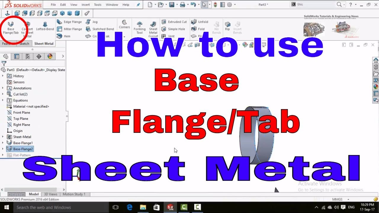 Base Flange/Tab Command Sheet Metal Tutorial - YouTube