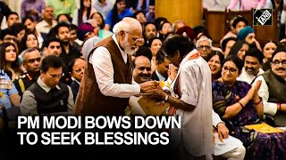 PM Modi bows down to seek blessings of Padma Shri awardee Kota S Sastry