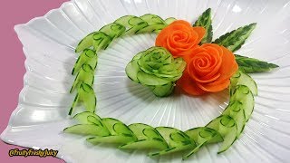 Artistic Cucumber, Carrot Rose Carving & Design – From Vegetable Into Flower Garnish