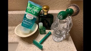 Saturday Green Shave with DSCosmetic Brush, King of Shaves Soap \u0026 Oil, Green Hawk \u0026 Polo Green