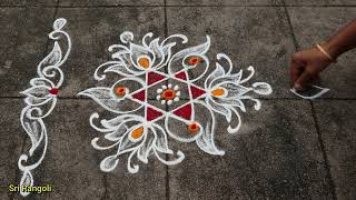 Sravana Sukravaram Muggulu🌻3x2 Dots Varalakshmi vratham Special rangoli🌻Side border Rangoli Designs