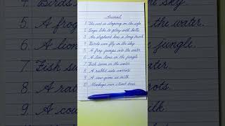 Cursive writing practice | 10 Simple English Sentences about Animals | Cursive handwriting practice