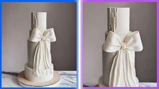 Трендовый бант и жемчуг на свадебном торте от @kasadelika🤍Trendy Bow and Pearls on a Wedding Cake 🎀