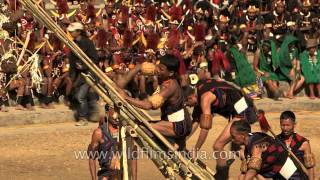 Khiamniungan tribesmen presenting victory song