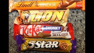 Lindt Lindor Orange, Nestle Lion White, Nestle Kit Kat Chunky Milk \u0026 Cocoa and Cadbury 5 Star Review