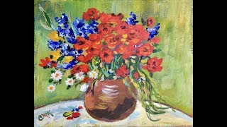 How to Use Acrylic to Paint an Impressionistic  Vase of Flowers  by  Van Gogh for Beginners