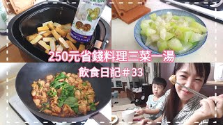 傳統市場250元省錢料理三菜一湯  九層塔辣炒雞丁  鹽酥豆干  家常炒蒲瓜  玉米蘿蔔排骨湯 飲食日記#33