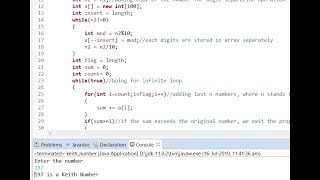 Keith Number | Programming in JAVA | Eclipse | Subscribe for more