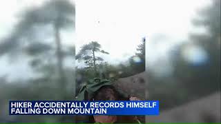 Hiker accidentally records himself falling down mountain