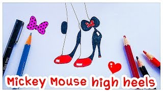 How To Draw Mickey Mouse High heels.วาดรูปรองเท้าส้นสูง มิกกี้เม้าส์