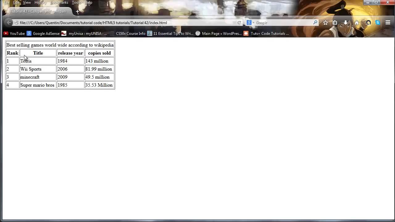 HTML5 And CSS3 Beginners Tutorial 42 Colspan And Rowspan - YouTube