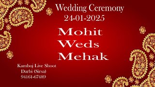 LIVE- Mohit Weds Mehak  | Wedding Ceremony | 24-01-2025 | Kamboj Live Shoot Darbi Sirsa 94161-67489