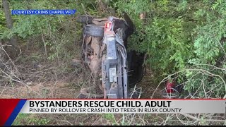 East Texas pipeline workers save child, adult pinned by rollover crash into trees