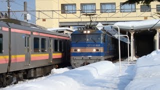 列車番号4060　EF510-503　羽越本線（村上駅）＞60P「村上駅通過。」