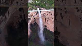 Spectacular waterfall cascading down from Tianji Mountain