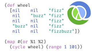 FizzBuzz in Clojure with & without modulus/remainder/rest (zero? mod for range cond condp cycle map)