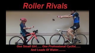 Roller Rivals - 9 year old takes on professional cyclist in water bottle duel...