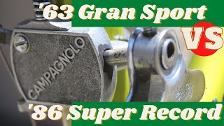 1963 Campagnolo Gran Sport Derailleurs vs 1986 Super Record on a Frejus Super Corsa Road Bike.