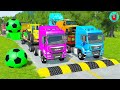 Double Flatbed Trailer Truck vs Speedbumps Train vs Cars | Tractor vs Train Beamng.Drive 051