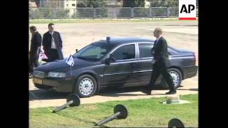 UK PM Blair arrives in Jerusalem, handshake with Sharon.