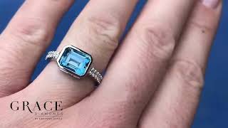 Elegant 9kt White Gold Ring with London Blue Topaz \u0026 Diamond Band | Jewellery Showcase