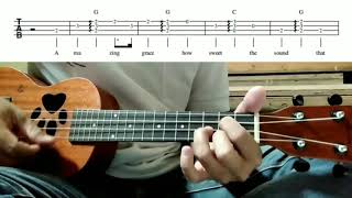 Amazing Grace - Ukulele Fingerstyle + tab + chords + lyric