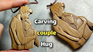 Carving a Minimal Couple Hug Pendant | Wood Carving Tutorial 👩🏻‍❤️‍👨🏻✨