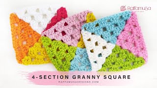 Crochet 4 Section Granny Square Pattern | RaffamusaDesigns