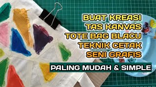 SENI GRAFIS CETAK MELUKIS TAS KANVAS KAIN TOTE BAG BLACU PALING SIMPLE MUDAH