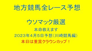 地方競馬（川崎競馬）全レース予想！ウソマック厳選本命教えます。２０２３年４月５日予想！本日は重賞クラウンカップ！