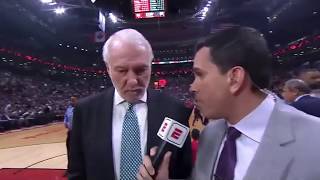 Gregg Popovich interview with Jorge Sedano during Spurs Raptors game 2 22 2019