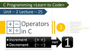 Unit-2 Lecture-25: Operators in C: Increment/Decrement Operator Part-1