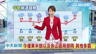 201904012中天新聞　【氣象】今溫度略降北台轉涼　天氣不穩定到下週