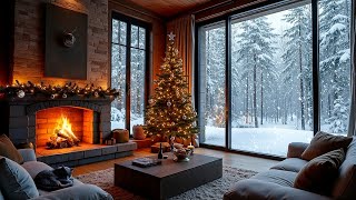 Crackling Fireplace in a Snowy Cabin with Forest View | Ultimate Cozy Winter Ambience