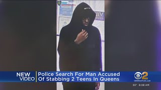 Video shows suspect in stabbing of 2 teens in Queens