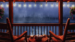 Cozy Cabin Porch Ambience - Rain & Thunderstorm Sounds 8 hours on Balcony for Sleep, Study, Relax