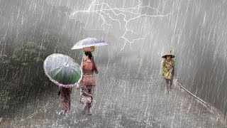 Big Rain \u0026 Powerful Winds in Village ⛈️ Countryside Storm Sounds for Deep Sleep \u0026 Relaxation