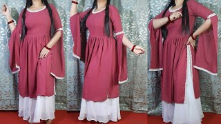 Pleated Slits Frock/kurti With Cap Sleeves Cutting & Stitching Tutorial In Hindi/चाक वाली कुर्ती DIY