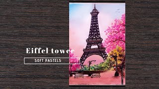How to draw Eiffel tower/Paris city landscape/Easy tutorial for beginners/ Softpastels/The Art Girl