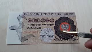 ODCINEK 102. 200000 ZŁOTYCH Warszawa. PRL 1989 rok, banknot serii K, stan UNC