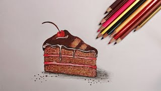 Delicious chocolate cake design with cherries ||colored pencil