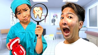 【寸劇】歯みがきとマウスウォッシュで、パパのお口をキレイにできるかな？　Pretend play going to the dentist　かえであーたん