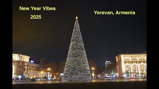 New year vibe at night in Yerevan. 4K street walk.