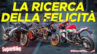 PURO DIVERTIMENTO IN PISTA! RSV4 Factory vs Super Duke Evo vs F3 RC: SBK vs Hypernaked vs Supersport