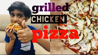 Grilled Chicken pizza // ഓവൻ ഇല്ലാതെ ഈസി ആയി പിസ്സ ഉണ്ടാകാം// chicken pizza with English subtitle