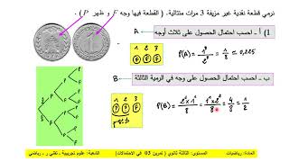 تمرين 08  في الإحتمالات(رمي قطعة نقدية) - 3 ع ت - 3 ت ر - 3 ر