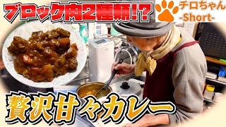 とある日の夕食 ばあちゃんおすすめお肉たっぷり激アマカレーと可愛い訪問者と。４K＃shorts