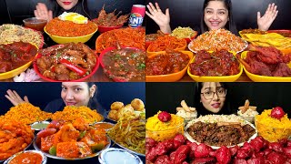 Asmr:Eating Spicy Schezwan Fried Rice,Schezwan Noodles With Chilli Chicken,Chilli Potato,Chicken 65🔥