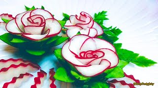 The Beauty Of Rose Carving Garnish: Best Vegetable For Flower Design - Red Radish & Cucumber